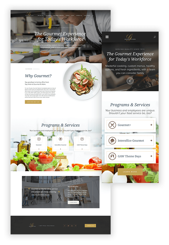 Gourmet At Work Desktop and Mobile web design Highlights
